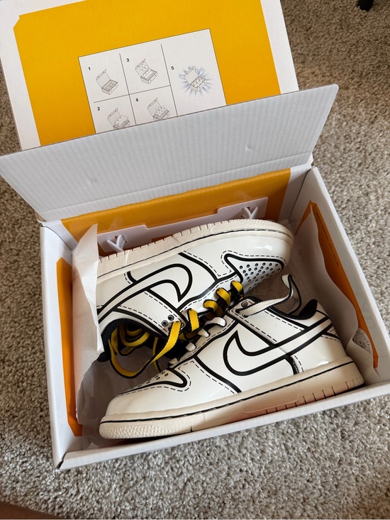 Nike Other - Nike Kids White Sneakers with Black Graphic Lines and Yellow Laces